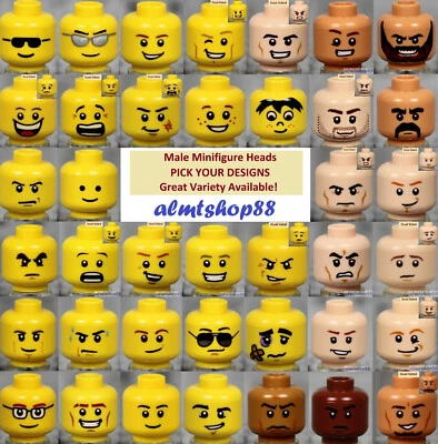 LEGO - MALE Minifigure Heads - PICK YOUR STYLE - Yellow Flesh Faces People Town  - Image 1 of 2