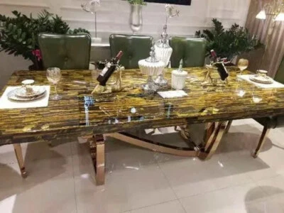Mesa de comedor de piedras preciosas ojo de tigre mostrador bar escritorio muebles de granja de lujo Foto 1 de 4