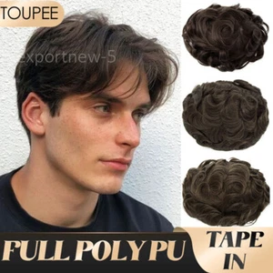 Men Toupee Hairpiece 100% Remy Human Hair Replacement System Poly/Mono/PU Skin - Picture 1 of 47