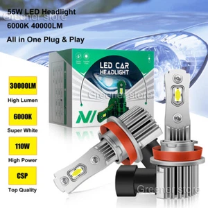 2x 55W Car LED Headlight H8 H9 H11 40000LM Lamp Bulb Xenon White 6000K Plug&Play - Picture 1 of 9