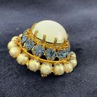 Vintage high dome brooch with faux pearls and moonstone