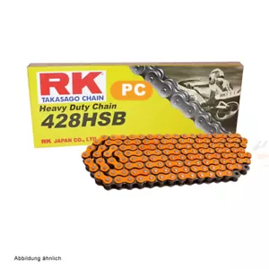 Motorrad Kette NEON ORANGE RK PC428SB mit 132 Rollen und Clipschloss offen - Bild 1 von 1