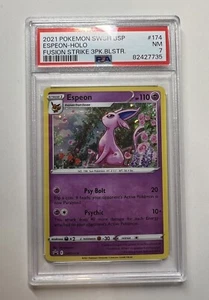 Pokemon SWSH174 Espeon Holo Fusion Strike BLSTR PSA 7 casi como nuevo - Imagen 1 de 3