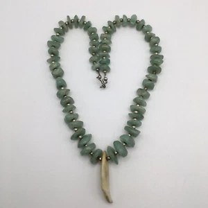 925 Sterling Silver Bead Vintage Chunky Aventurine & Bone? Necklace 18" #54 - Picture 1 of 12