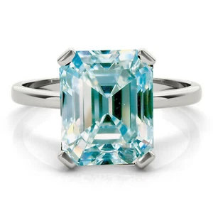 2.21 Ct Vvs1 : Emerald Blue White Real Moissanite Diamond Engagement Silver Ring - Picture 1 of 2