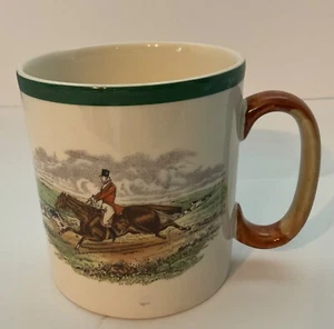 SPODE Coffee Mug The Hunt J.F. Herring "Taking The Lead" Green Edging Vintage - Picture 1 of 4