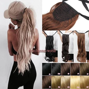 17-27" Long Thick Drawstring Ponytail Clip in Hair Extension Real As Human Style - Picture 1 of 27