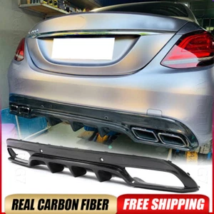 REAL CARBON Rear Bumper Diffuser Lip For Benz W205 Sport C250 C300 C43 C63 15-19 - Picture 1 of 15