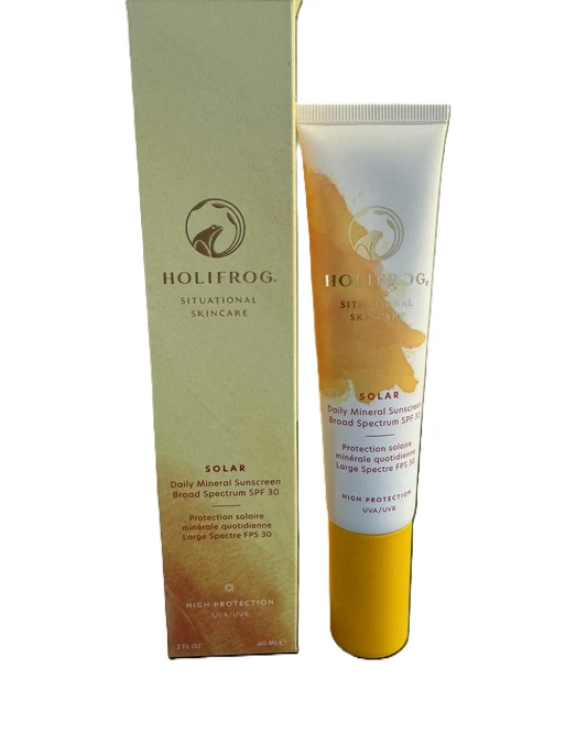 HOLIFROG~Solar~Protetor Solar Mineral Diário~FPS 30~2 fl oz/60ml~Tamanho Completo~Novo Na Caixa~ - Imagem 1 de 4
