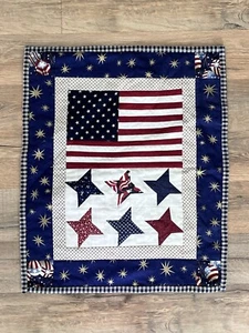 VTG Handmade Quilt Americana 18”x15” Flag Independence 4th July Patriotic - Picture 1 of 10