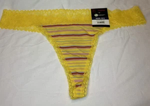 No Boundaries Microfiber & Lace Thong Panties Size XXXL (21) Yellow With Stripes - Picture 1 of 3