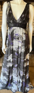 Flavio Castellani Black Purple Gray Print Silk Maxi Dress NWT Size 42 - Picture 1 of 7