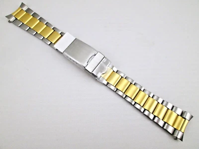 Correa de reloj Rowi 20mm tamaño tapón acero inoxidable dos tonos extremo curvo 7" largo Foto 1 de 4