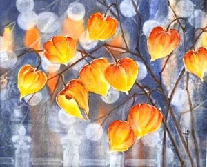 Watercolor Cute Gift, Simple Red Physalis, Painting, mat, Cute wall art. - Picture 1 of 9