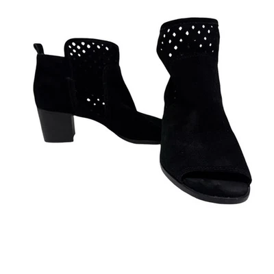 Gianni Bini Negro Gamuza Cuero Peep Toe Botines Zapatos 6.5 Foto 1 de 4