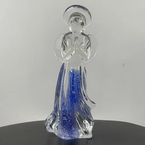 Estatuilla de cristal de ángel rezante vestido azul blanco plata motas - Imagen 1 de 8