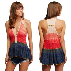 Free People Peplum Polo Tunic Racerback Pointelle Knit Tank Top Hook Eye XS - Picture 1 of 7