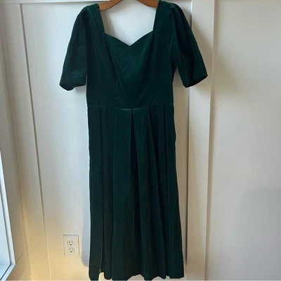 Vintage Laura Ashley Green Velvet Dress Sweetheart Neckline 80s Special Occasion - Image 1 of 4