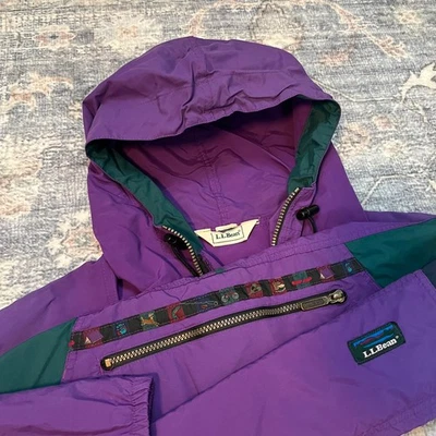 LL Bean Anorak Jacket Womens Large Purple Hooded Windbreaker Pullover Vintage  - Image 1 of 4