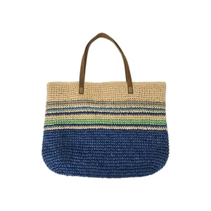 Style & Co Straw Blue Beige Multicolor Stripe Beach Tote Bag - Picture 1 of 15