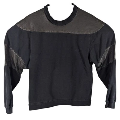 Lamarque Leather Cotton Sweatshirt Black Sweater Womens Size Medium - Image 1 of 4