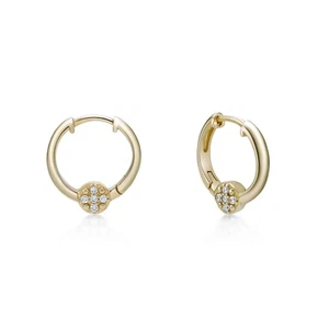 18K Yellow Gold Plated Silver Hoop Earrings with 0.09 Carat Lab Grown Diamond - Picture 1 of 9