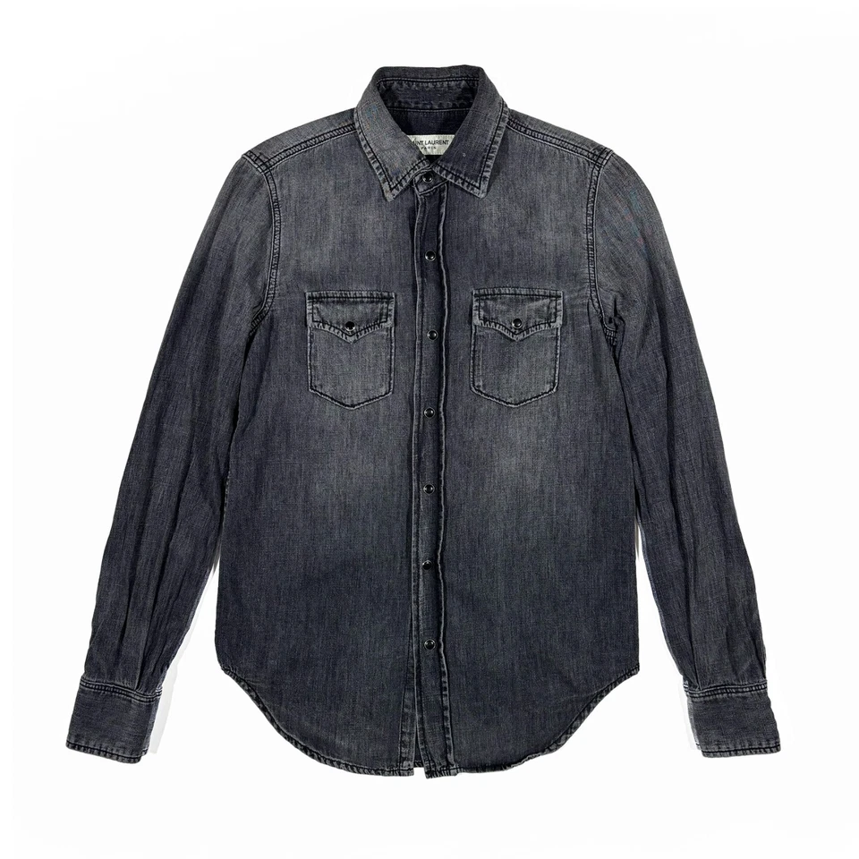 Camisa vaquera Saint Laurent Western gris desteñida talla S Foto 1 de 4