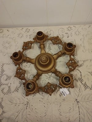 Антикварная круглая люстра в стиле ар-деко с креплением заподлицо 5 ламп 15 1/2 дюйма - Изображение 1 из 4