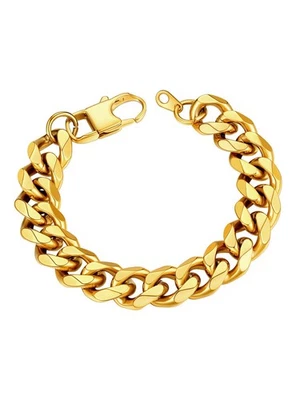 Brazalete de cadena de eslabones cubanos de oro para hombre de acero inoxidable de oro de 18 quilates de 12 mm de ancho Chu... Foto 1 de 4