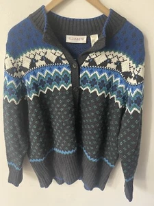 Elisabeth Womens Granny Core Reindeer Size 1X Blue Holiday Wool Sweater Preppy - Picture 1 of 13