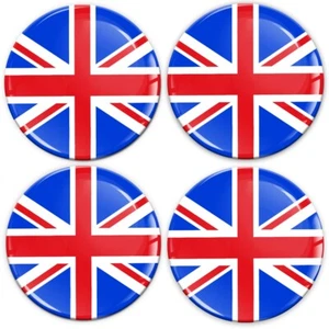 4 x 76mm Radmitte Nabe Kappen 3D Silikon gewölbt Harz Aufkleber Abzeichen UK Flagge GB - Bild 1 von 3