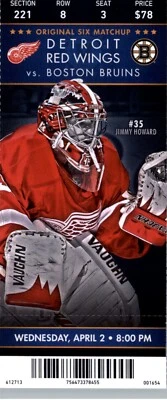 Boston Bruins vs Detroit Red Wings 4/2/2014 Full Ticket - Jimmy Howard - Image 1 of 2