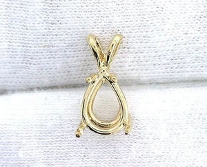 14Kt Yellow Gold 10x7 10mm x 7mm Pear Casted Facet Pendant Prenotched Mounting - Picture 1 of 2