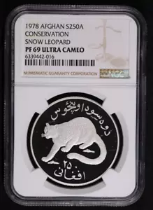 1978 Afghanistan 250 Afghanis "Conservation - Snow Leopard" - NGC PF 69 UC - Picture 1 of 2