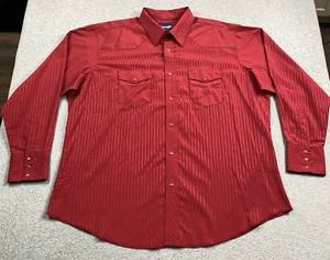 Wrangler Pearl Snap Button Shirt Mens 2XL Red Stripe Western Cowboy Rodeo Casual - Picture 1 of 14