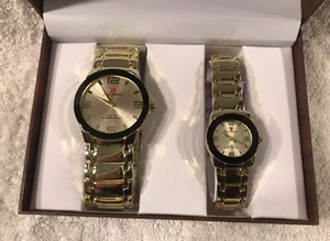 $249.99 Luis Cardini His & Her Metal Link Stylish Set of Watches NIB 80% OFF #32 - Picture 1 of 6
