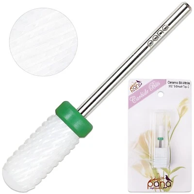 BEAUTICOM PANA 3/32" Shank Size - Ceramic White Smooth Top Small Barrel Bit Nail Drill (C)