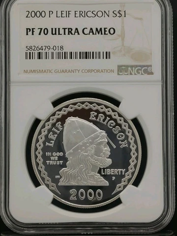 2000-P Leif Ericson NGC PF70 UCAM Proof Commemorative Silver Dollar S$1 TOP POP Cover
