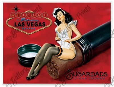 SUGARDADS Las Vegas Nevada MARTINI & CIGAR BAR Art Print Poster Pinup Girl Ad - Image 1 of 4