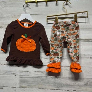 Girls Size XS (Fits Like 2/3) Pumpkin Two Piece Set - Good Used Condition - Picture 1 of 4