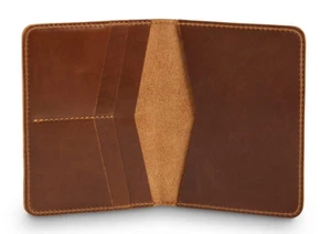 passport holder wallet purse cow Leather card pouch Bifold pocket bag brown A108 - Picture 1 of 3