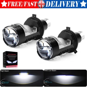 2X RHD H4 9003 Bi-LED Projector Lens Headlight Kit Retrofit Bulbs Hi/Lo 12000LM - Picture 1 of 14