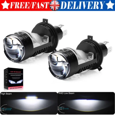 2X RHD H4 9003 Bi-LED Projector Lens Headlight Kit Retrofit Bulbs Hi/Lo 12000LM - Image 1 of 4