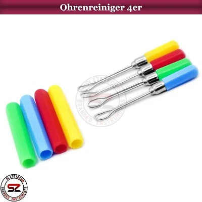 SLITETECH 4er Set Ohrenreiniger bunt + Schutzkappe Ohrlöffel Ohren Pflege klein 6 cm