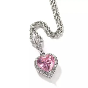 14K Gold Finish Pink Girlfriend Stone Love Valentines Pendant Charm Necklace Set - Picture 1 of 12