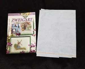 Precut Zweigart Cashel 28 Count Ice Blue 19" x 27" And Needlework Ideas Book - Picture 1 of 5