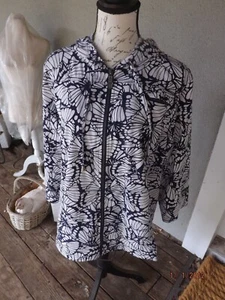 Chico's Zenergy, blau & weiß Poly/Elasthan 3/4 Ärmel hellbraun mit Etikett Hoodie, Gr. 3 - Bild 1 von 4
