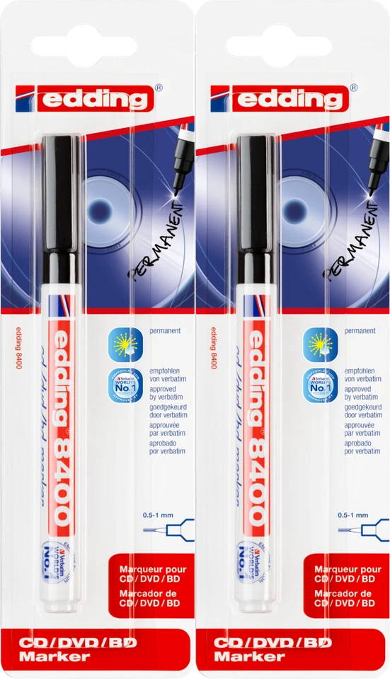 2x edding 8400 CD/DVD/BD Marker schwarz (1er Blister) - Bild 1 von 1