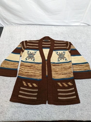 Cárdigan Suéter Monarch Tejido Invierno Marrón Longline BOHO Cottagecore Excelente Estado Foto 1 de 4