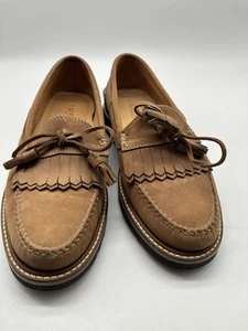 Orvis Nubuck Leather Kiltie Tassel Loafers Mens 8.5 Brown Vibram Gumlite Sole - Picture 1 of 8